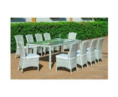 Hevea - Salon de Jardin à Manger Haut de Gamme Celebes en Résine Tresséee Beige Ivoire Grise Tissus