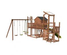 Aire de jeux pour enfant maisonnette avec mur d'escalade et corde