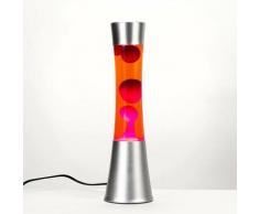 Lampe à lave au design rétro gris métallisé avec liquide orange et cire rouge H:39 cm E14 - Rouge,