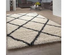Tapis Poils Longs, Shaggy Pour Salon, Design Scandinave Et Motif Losanges Beige 200 cm carré - Paco