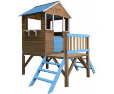 Maisonnette en Bois Blue Melody - 198x170x197 cm - 3,23 m² avec Porche et 2 Escaliers - Outdoor Toys