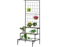 Support pour plantes avec treillis et 3 étagères escalier intérieur extérieur en métal dim. 60L x