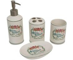 Set de salle de bains en porcelaine blanche composé par 4 pièces décorées Savons Superfines