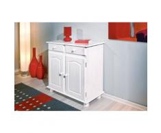 Dmora - Buffet 2 portes 2 tiroirs en pin massif laqué à l'eau blanc