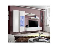 Meuble TV FLY A5 design, coloris blanc brillant + LED. Meuble suspendu moderne et tendance pour