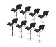 Tabouret de bar Lot de 8 Tabourets en Simili-Cuir réglable Noir-blanc Style contemporain