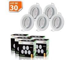 LOT DE 30 SPOT LED ENCASTRABLE COMPLETE ORIENTABLE BLANC AVEC AMPOULE GU10 230V eq. 50W, LUMIERE