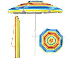 Parasol de Plage 2,2M Parasol Inclinable de Patio avec Porte-gobelet, Parapluie Rond de Jardin avec