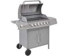 Barbecue à gaz 6 + 1 zone de cuisson Argenté