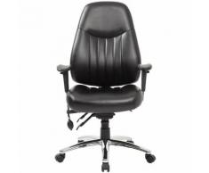 Chaise d'atelier pivotante Alpha - avec accoudoirs et habillage cuir, noir