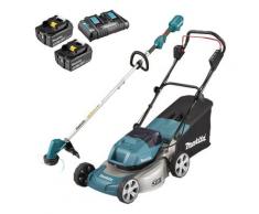 Pack Makita Jardin: tondeuse 36V 43cm DLM460 + débroussailleuse 18V DUR192L + 2 batt 5Ah