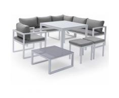 Salon de jardin modulable IBIZA en tissu gris 7 places - aluminium blanc
