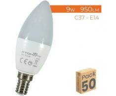 Led Atomant Sl - Ampoule LED Bougie C37 E14 9W 950LM | Blanc froid 6500K - Pack 50 pcs. - Blanc