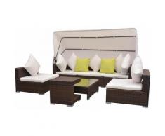 Salon de jardin 7 pcs avec baldaquin Résine tressée Marron