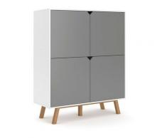 Price Factory - Buffet haut design type scandinave collection AOMORI 4 portes, coloris blanc et