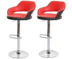 HHG - 2x Tabouret de bar 261, tabouret pivotant, avec dossier simili cuir ~ rouge-noir