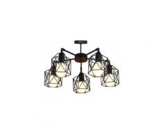 Vintage Plafonnier Industrielle Lampe Pendentif Rétro 5 E27 Tête Cage Métal Fer pour Salon Salle À