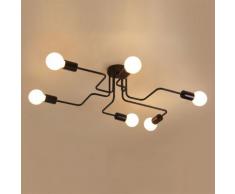 Plafonnier Lustre Vintage LED Lampe Industrielle Cuisine Salon Moderne Plafonnier Noir 6 T