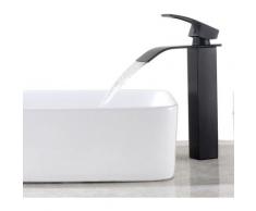 Mitigeur Lavabo Cascade Noir Moderne pour Vasque à Poser Robinet pour Lavabo et Vasque Salle de