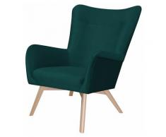 FIANNA - Fauteuil à oreilles - vert bouteille - en tissu imperméable - pieds en bois - style