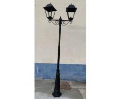 Lampadaire exterieur classique noir H3100mm 2 têtes lampe E27 (non incl) diffus verre IP44