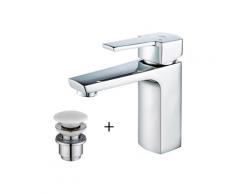 Set Robinet Salle de Bain Chromé et Bonde Pop-up avec Trop-plein Automatique