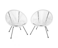 2 Fauteuils Acapulco de Jardin de Salon Design rétro Cadre en Acier Blanc