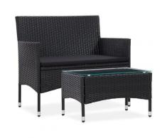 Salon de jardin 2 pcs avec coussin Résine tressée Noir