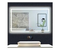 OCEAN Miroir de salle de bain 150x80cm anti-buée miroir mural avec éclairage LED modèle Carré
