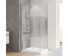 Porte de douche pivotante + paroi latérale 90 x 90 x 190 cm, verre de sécurité décor galets