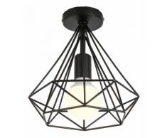 Plafonnier Cage Diamant Industrielle E27 25cm Retro Lampe Suspension Luminaire Noir