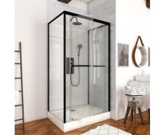 Cabine de douche carrée 110x80x230cm - extra blanc et profilé noir mat - LUNAR SQUARE 110