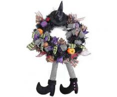 Couronne de Halloween,Sorcière Citrouille Guirlande de Halloween Deco pour Fête de Maison Hantée