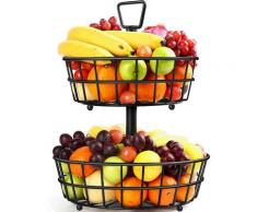 Corbeille à fruits à 2 niveaux Bol à fruits en métal Corbeilles à pain Porte-fruits détachable