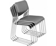 Lot de 4 chaises de bureau de conférence empilable en similicuir gris cadre métal chromé - gris