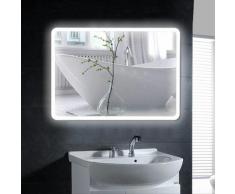 Miroir mural de salle de bain, interrupteur tactile - Coins arrondis LCD - blanc froid 6400 K