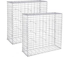 Lot de 2 Gabion pierre 100 x 95 x 30cm métallique galvanisé Banc de jardin siège gabion GGB293 (2 x