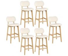 6*Tabouret de bar Tabouret de bar en bois avec dos Tabouret Tabouret de comptoir simili cuir blanc