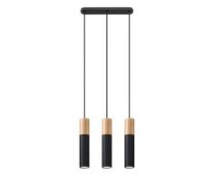 Suspension 3 flammes en métal suspension suspension design salle à manger bois noir, acier, 3x