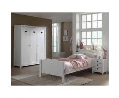 Pack - Lit Enfant, Sommier, Chevet & Armoire amori 90x200cm Blanc - Paris Prix