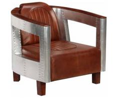 Fauteuil chaise siège lounge design club sofa salon en style d'aviation marron cuir véritable