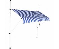 Auvent Retractable Manuel, Pour Jardin De Fenetre, A Rayures Bleues Et Blanches, Largeur: 250 Cm