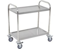 Chariot de service desserte de cuisine à roulettes 2 étagères 71L x 41l x 81H cm acier inox. chromé