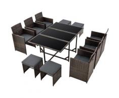Salon de Jardin Design 10 Places Ensemble Table 6 Fauteuils 4 Tabourets Set de Meubles Extérieurs