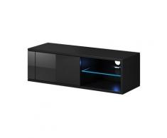Meuble TV design BREST-HIT 100 cm, 1 porte et 2 niches, coloris noir + LED - Noir