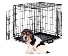 Cage pour Chien Pliante Boîte Transport Voiture Box pour Chiot 2 Portes Bac Fond Box Grillage Métal