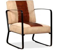 Asupermall - Chaise de salon Cuir veritable et Toile Marron