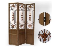 Paravent Portes anciennes en bois et métal 3 pans, coloris brun H170 x L120cm -PEGANE-