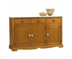 Enfilade Pin Miel 3 Portes 3 Tiroirs Dessus Blanc