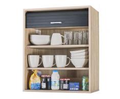 Les Tendances - Meuble mural de cuisine chêne clair à rideau noir Couna L 60 x H 72 cm
